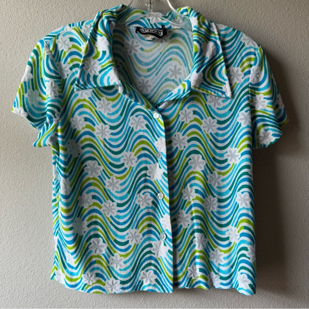 HipWear vintage floral terry cloth mesh top